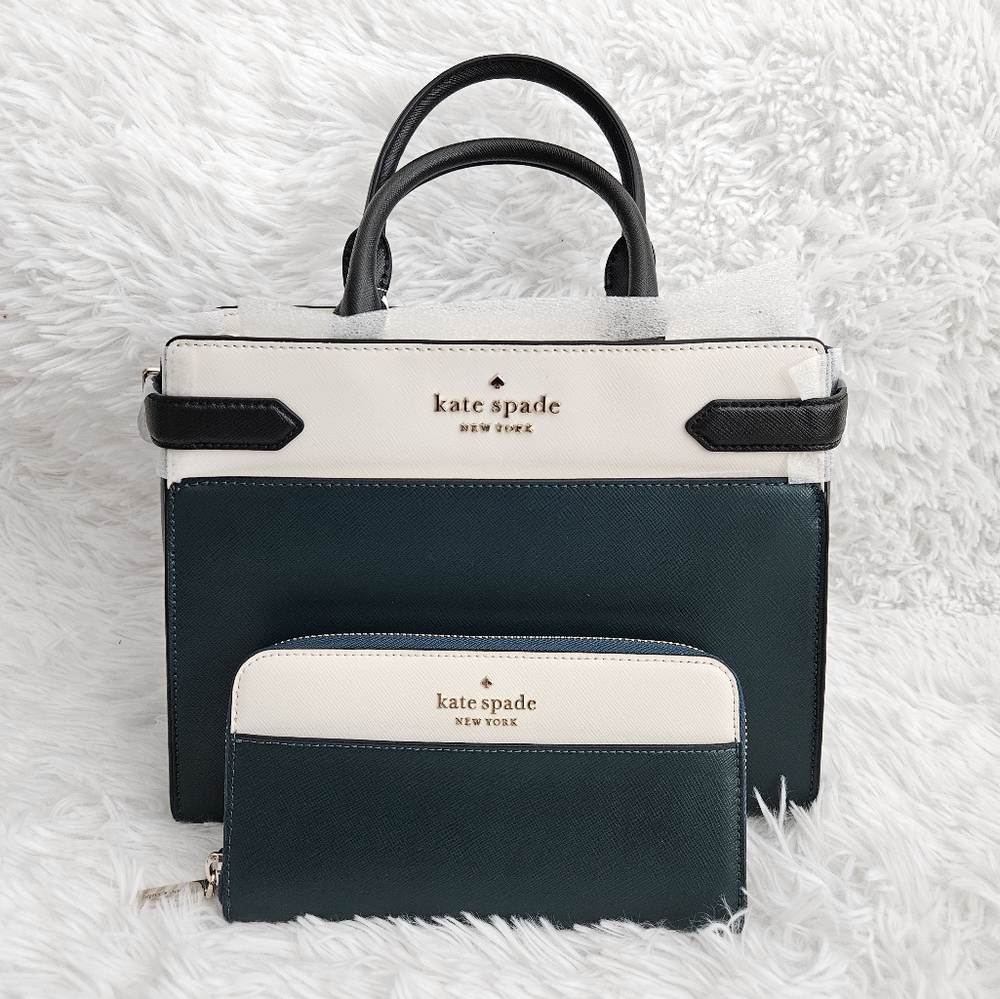 Kate Spade Staci Medium Satchel bundle in Peacock Sapphire colour